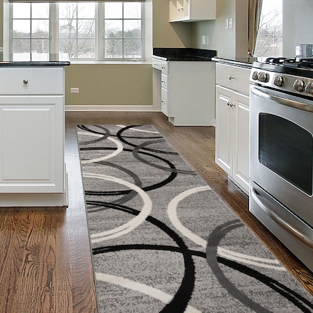 World Rug Gallery Modern Wavy Circles Design 2'x10' Gray 377GRAY2X10